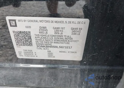 2020 Chevrolet Blazer Awd 2Lt from USA, damaged, VIN 3GNKBHRS9LS673217